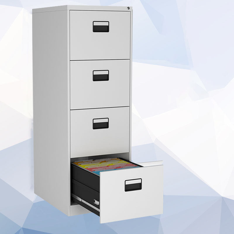 Contemporary File Cabinet Metal Frame Vertical File Cabinet with Lock Office Light Gray-White Clearhalo 'Filing Cabinets' 'filling_cabinets' 'furn' 'furn_filling_cabinets' 'Furniture' 'Office Furniture' 6538186
