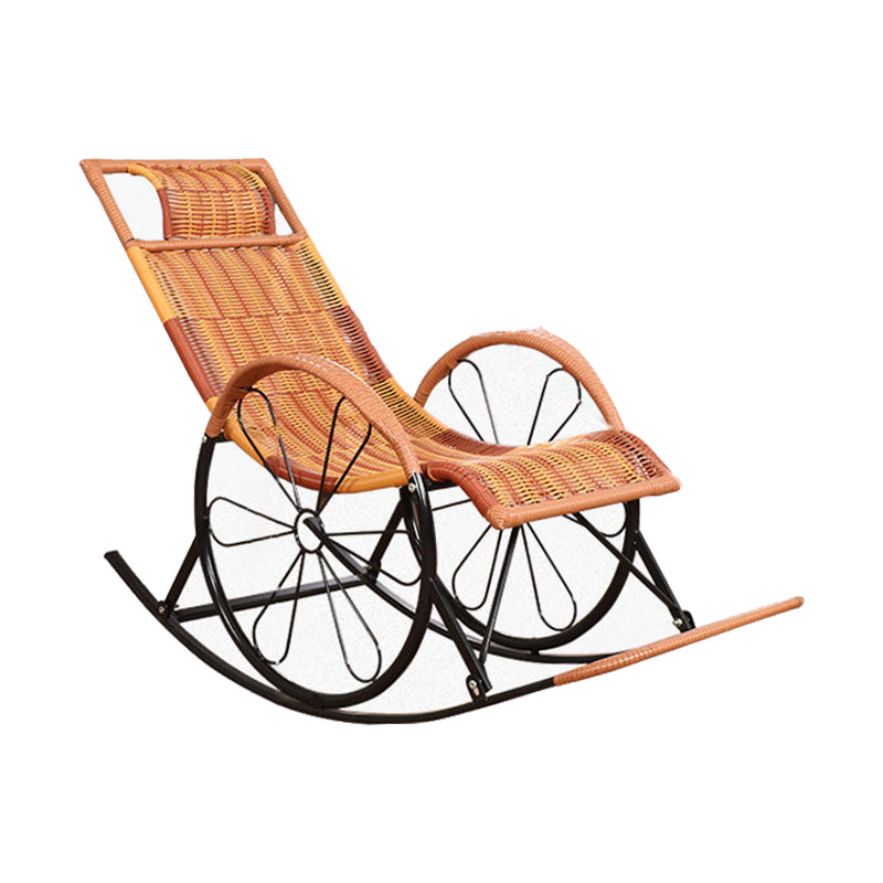Modern Spindle Wicker Rocking Chair Metal Frame Wheel Handrail Design Rocker Chair