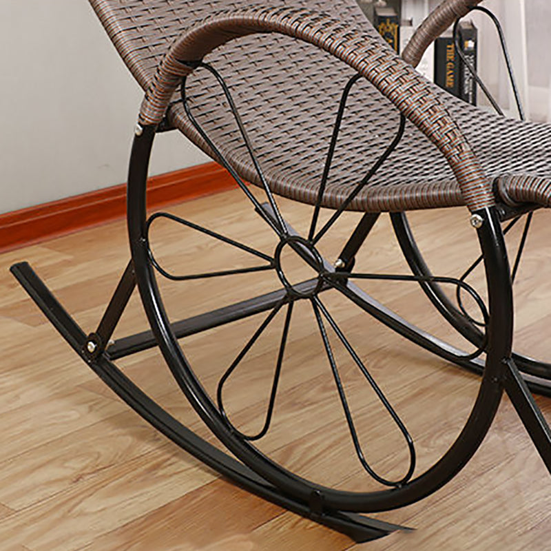 Modern Spindle Wicker Rocking Chair Metal Frame Wheel Handrail Design Rocker Chair