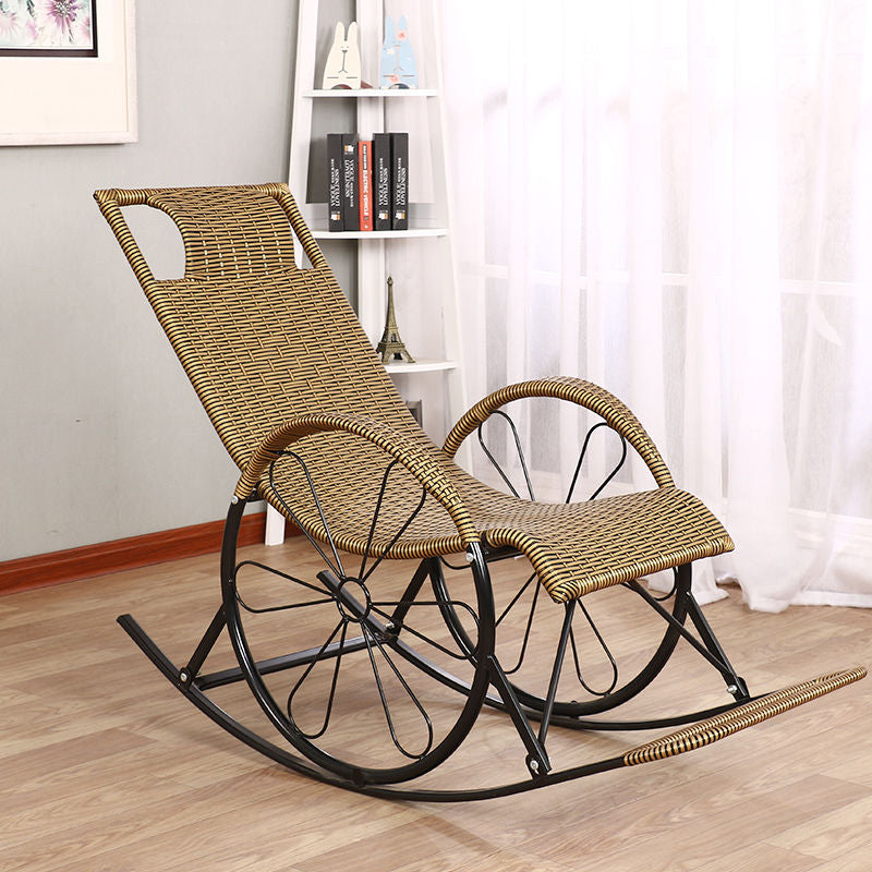 Modern Spindle Wicker Rocking Chair Metal Frame Wheel Handrail Design Rocker Chair