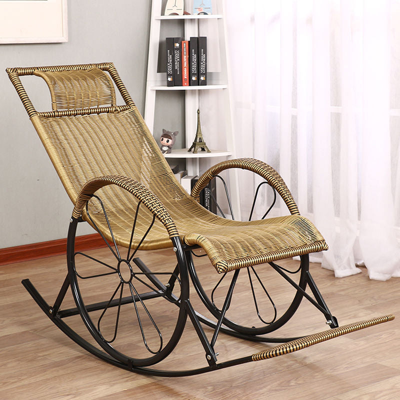 Modern Spindle Wicker Rocking Chair Metal Frame Wheel Handrail Design Rocker Chair