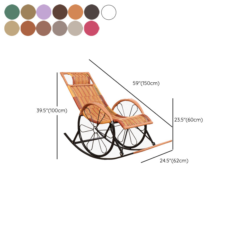 Modern Spindle Wicker Rocking Chair Metal Frame Wheel Handrail Design Rocker Chair