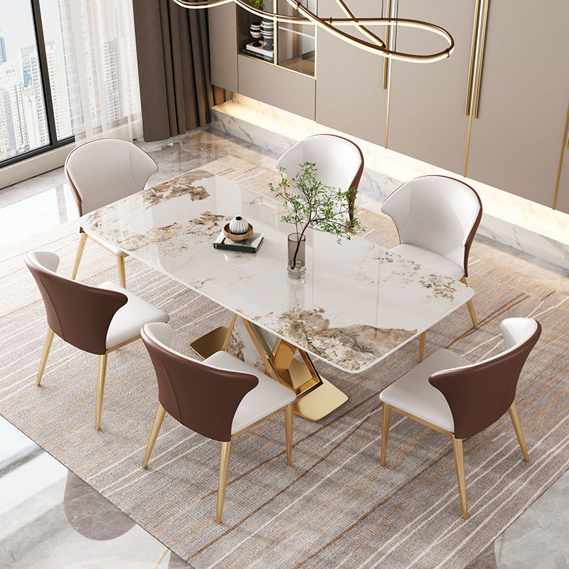 High Gloss White Dining Table Set 1/4/5/7 Pieces Glam Dinette Set with Leather Chairs Clearhalo 'Dining Room Sets' 'Dining Tables & Seating' 'dining_room_set' 'furn' 'furn_dining_room_set' 'Furniture' 'Kitchen & Dining Furniture' 6543131