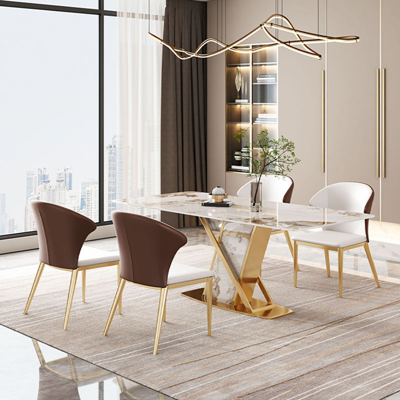 High Gloss White Dining Table Set 1/4/5/7 Pieces Glam Dinette Set with Leather Chairs 5 Pieces: Table, 4 Chairs Clearhalo 'Dining Room Sets' 'Dining Tables & Seating' 'dining_room_set' 'furn' 'furn_dining_room_set' 'Furniture' 'Kitchen & Dining Furniture' 6543133