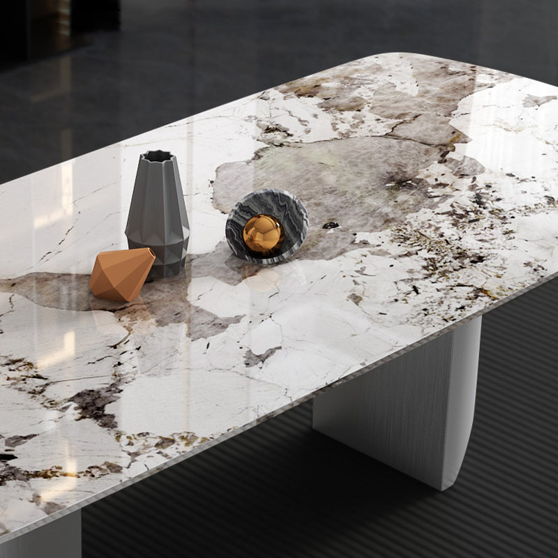 Contemporary 1/3/4/6/9 Pieces Dining Set Rectangle Stone Dining Table Set in White