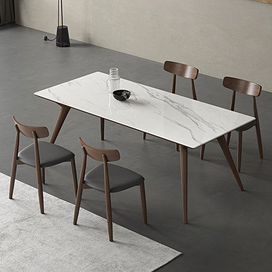 Contemporánea 1/4/5 Piezas Juego de comedor Rectangle Stone Mesa de comedor ambientada en blanco