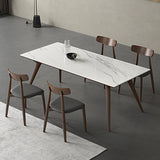 Contemporain 1/4/5 Pièces Ensemble de restauration Rectangle Table à manger en pierre en blanc