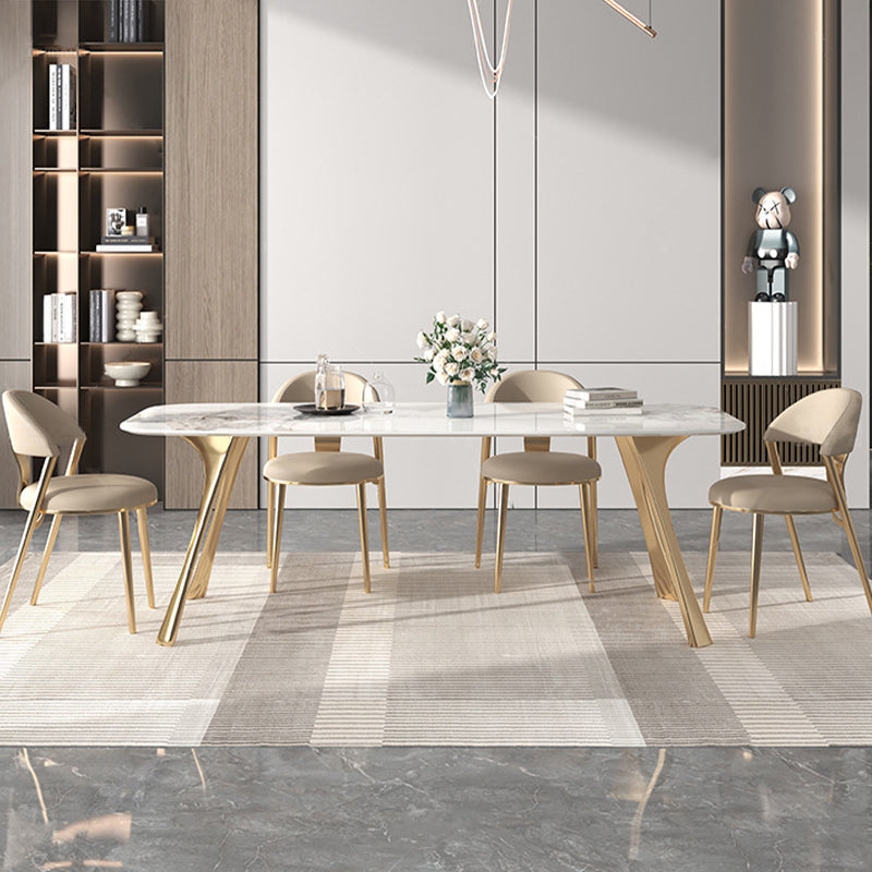 Contemporaneo 1/4/5/7 pezzi mobili tavolo da pranzo rettangolo di pietra impostata in bianco