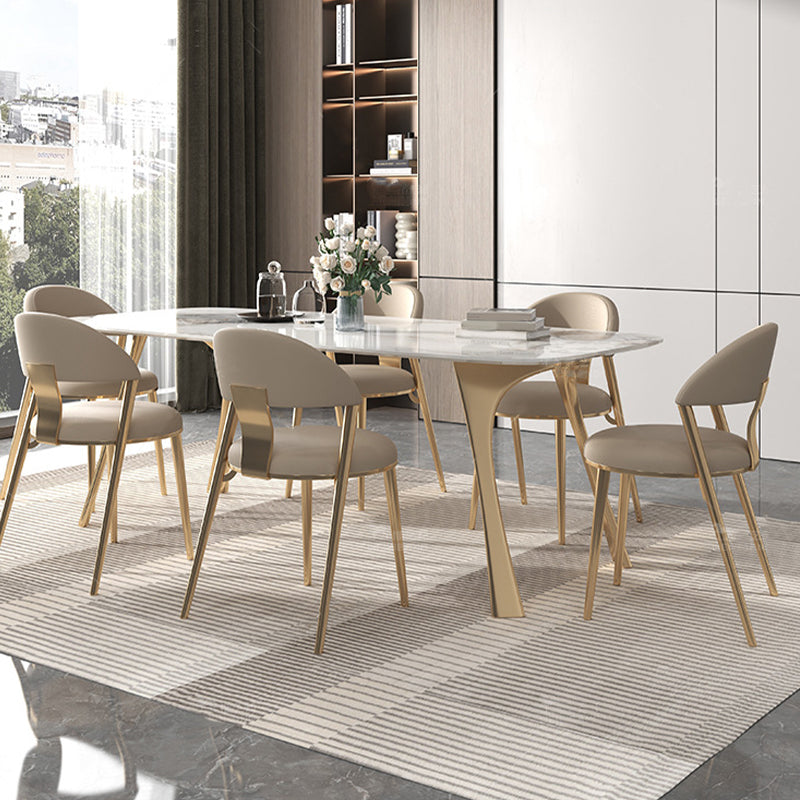 Contemporaneo 1/4/5/7 pezzi mobili tavolo da pranzo rettangolo di pietra impostata in bianco