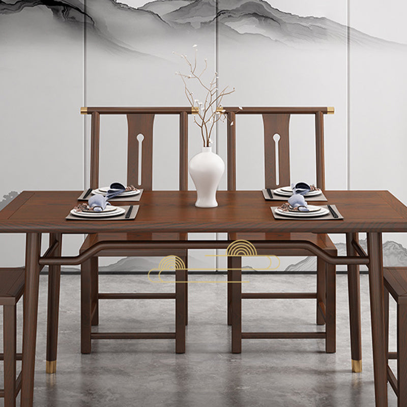 Muebles tradicionales 1/2/5/7 muebles de madera de madera sólida mesa de comedor colocada en marrón