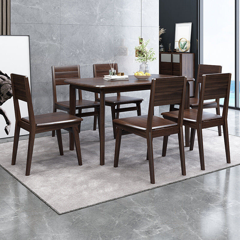 Contemporáneo 1/2/5/7 Piezas Muebles Mesa de comedor de madera sólida Rectángulo Juego en marrón