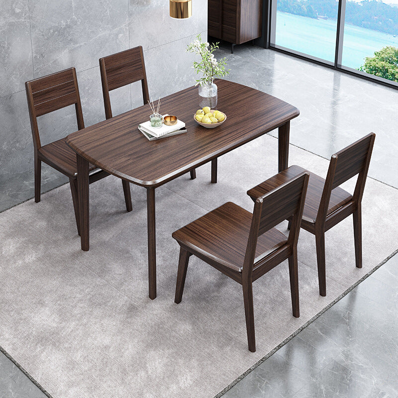 Contemporáneo 1/2/5/7 Piezas Muebles Mesa de comedor de madera sólida Rectángulo Juego en marrón