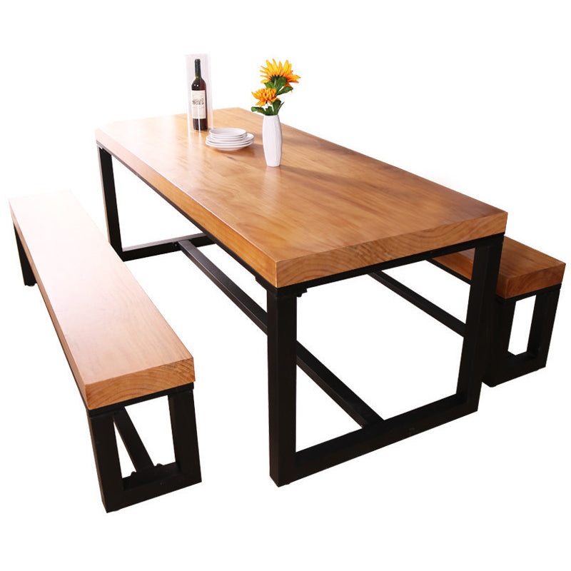 Ensemble de table à manger en bois massif industriel avec bancs 1/3 pièces