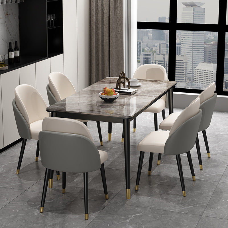 Minimalist 1/2/5/7 Pieces Furniture Stone Rectangle Dining Table Set for Home 7 Pieces: Table, 6 Chairs Clearhalo 'Dining Room Sets' 'Dining Tables & Seating' 'dining_room_set' 'furn' 'furn_dining_room_set' 'Furniture' 'Kitchen & Dining Furniture' 6543363