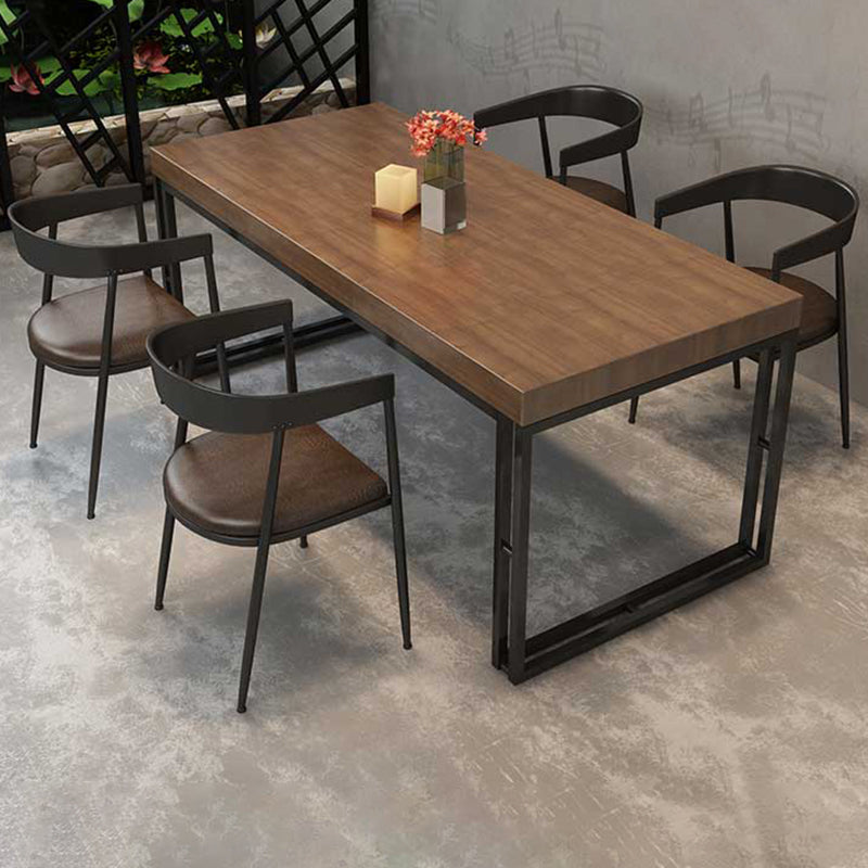 Industrial 1/2/5/7 Pieces Furniture Solid Wood Rectangle Dining Table Set in Brown 5 Pieces: Table, 4 Black Chairs Clearhalo 'Dining Room Sets' 'Dining Tables & Seating' 'dining_room_set' 'furn' 'furn_dining_room_set' 'Furniture' 'Kitchen & Dining Furniture' 6543400