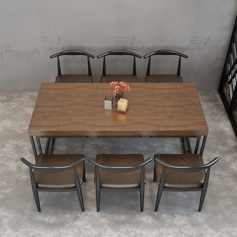 Industrial 1/2/5/7 Pieces Furniture Solid Wood Rectangle Dining Table Set in Brown 3 Pieces: Gray-Gold table , 2 Golden Orange Bar Stools Clearhalo 'Dining Room Sets' 'Dining Tables & Seating' 'dining_room_set' 'furn' 'furn_dining_room_set' 'Furniture' 'Kitchen & Dining Furniture' 6543405