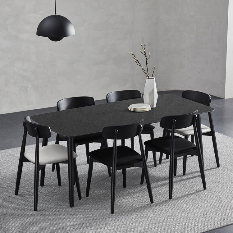 Black Modern Stone Top Dining Table Set 1/4/5/7 Pieces Dining Set with Wooden Chairs 7 Pieces: Table, 6 Chairs Clearhalo 'Dining Room Sets' 'Dining Tables & Seating' 'dining_room_set' 'furn' 'furn_dining_room_set' 'Furniture' 'Kitchen & Dining Furniture' 6543446