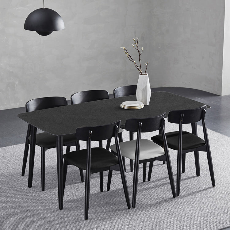 Black Modern Stone Top Dining Table Set 1/4/5/7 Pieces Dining Set with Wooden Chairs Clearhalo 'Dining Room Sets' 'Dining Tables & Seating' 'dining_room_set' 'furn' 'furn_dining_room_set' 'Furniture' 'Kitchen & Dining Furniture' 6543449