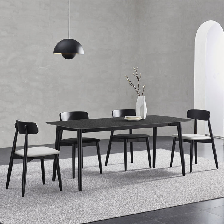 Black Modern Stone Top Dining Table Set 1/4/5/7 Pieces Dining Set with Wooden Chairs 5 Pieces: Table, 4 Chairs Clearhalo 'Dining Room Sets' 'Dining Tables & Seating' 'dining_room_set' 'furn' 'furn_dining_room_set' 'Furniture' 'Kitchen & Dining Furniture' 6543450