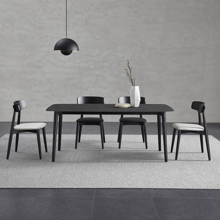 Black Modern Stone Top Dining Table Set 1/4/5/7 Pieces Dining Set with Wooden Chairs Clearhalo 'Dining Room Sets' 'Dining Tables & Seating' 'dining_room_set' 'furn' 'furn_dining_room_set' 'Furniture' 'Kitchen & Dining Furniture' 6543451
