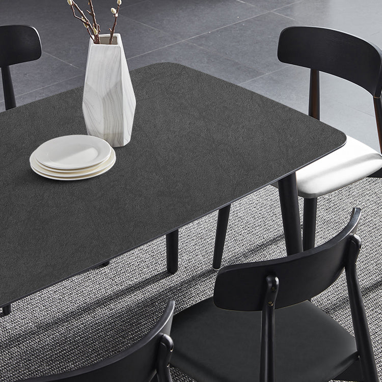Black Modern Stone Top Dining Table Set 1/4/5/7 Pieces Dining Set with Wooden Chairs Clearhalo 'Dining Room Sets' 'Dining Tables & Seating' 'dining_room_set' 'furn' 'furn_dining_room_set' 'Furniture' 'Kitchen & Dining Furniture' 6543453