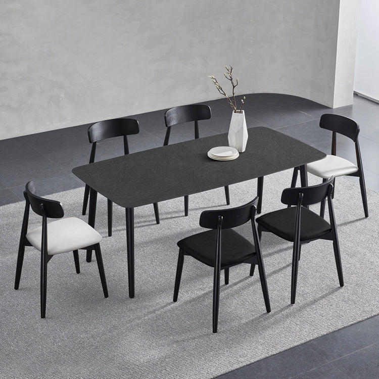 Black Modern Stone Top Dining Table Set 1/4/5/7 Pieces Dining Set with Wooden Chairs Clearhalo 'Dining Room Sets' 'Dining Tables & Seating' 'dining_room_set' 'furn' 'furn_dining_room_set' 'Furniture' 'Kitchen & Dining Furniture' 6543459