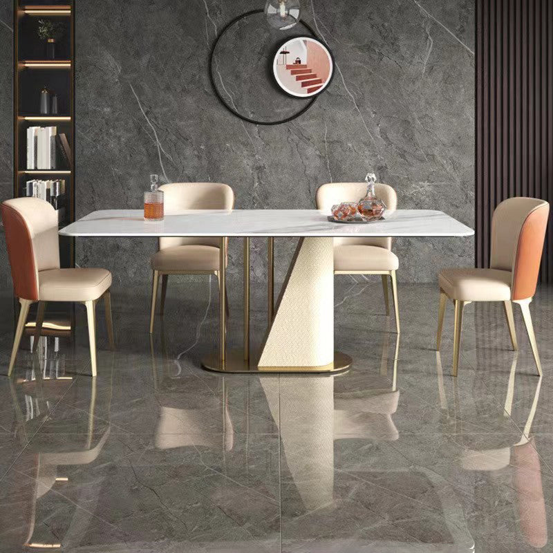 Minimalist 1/2/3/5/7 Pieces Furniture Stone Rectangle Dining Table Set in White