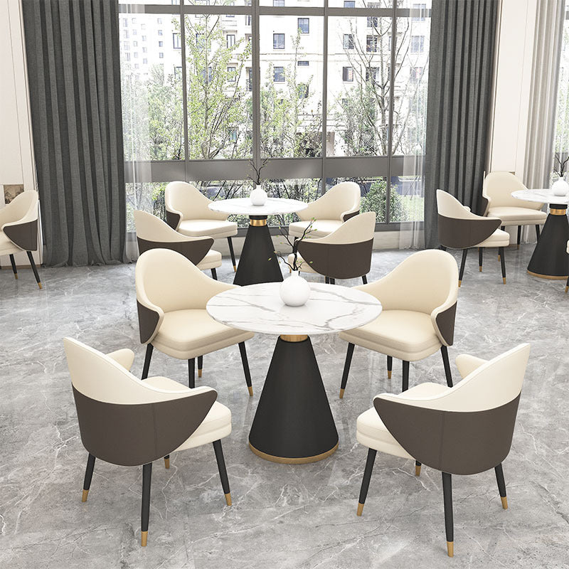 Moderne Stein-Essgruppe, 1/2/5-teilig, rundes Esstisch-Set mit gepolsterten Stühlen