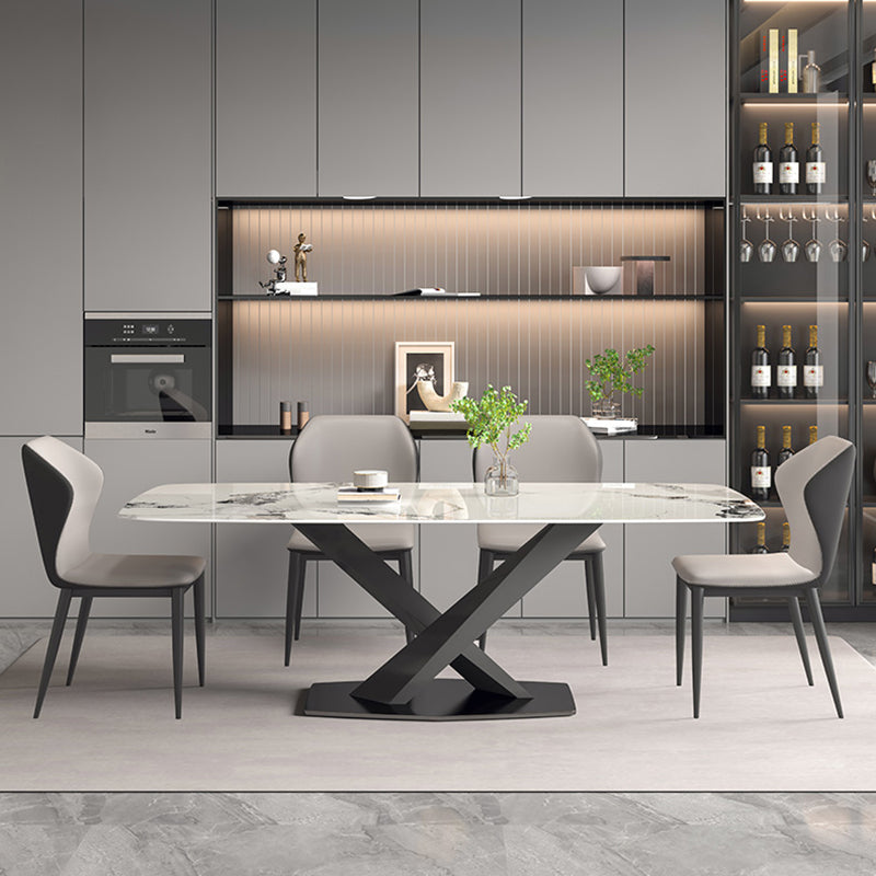 Rectangle Dining Set 1/5/7 Pcs Modern Sintered Stone Table and Wingback Chairs