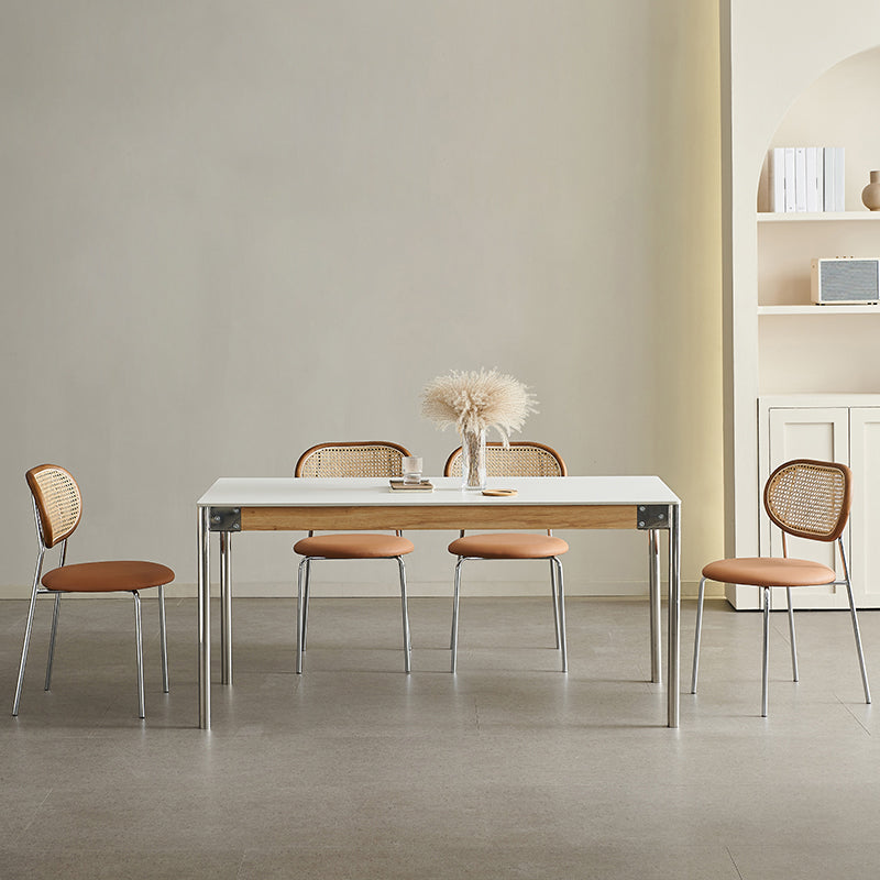 Sintered Stone Dining Table Set 1/4/5 Pcs Rectangle Dining Table with Armless Chairs 5 Pieces: Table, 4 Chairs Clearhalo 'Dining Room Sets' 'Dining Tables & Seating' 'dining_room_set' 'furn' 'furn_dining_room_set' 'Furniture' 'Kitchen & Dining Furniture' 6543686