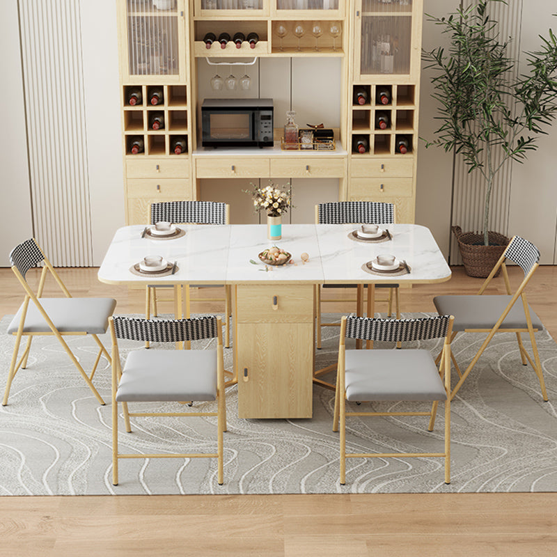 Folding Dining Table Set 1/3/5/7 Pcs Stone Top Dining Table with Upholstered Chairs Dining Room Sets 6 Piece Set Clearhalo 'Dining Room Sets' 'Dining Tables & Seating' 'dining_room_set' 'furn' 'furn_dining_room_set' 'Furniture' 'Kitchen & Dining Furniture' 6543894