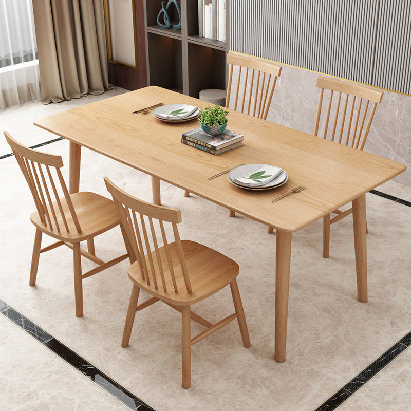 Contemporary 1/2/5/7 Pieces Furniture Rectangle Solid Wood Dining Table Set in Natural 5 Pieces: Table, 4 Chairs Clearhalo 'Dining Room Sets' 'Dining Tables & Seating' 'dining_room_set' 'furn' 'furn_dining_room_set' 'Furniture' 'Kitchen & Dining Furniture' 6543911
