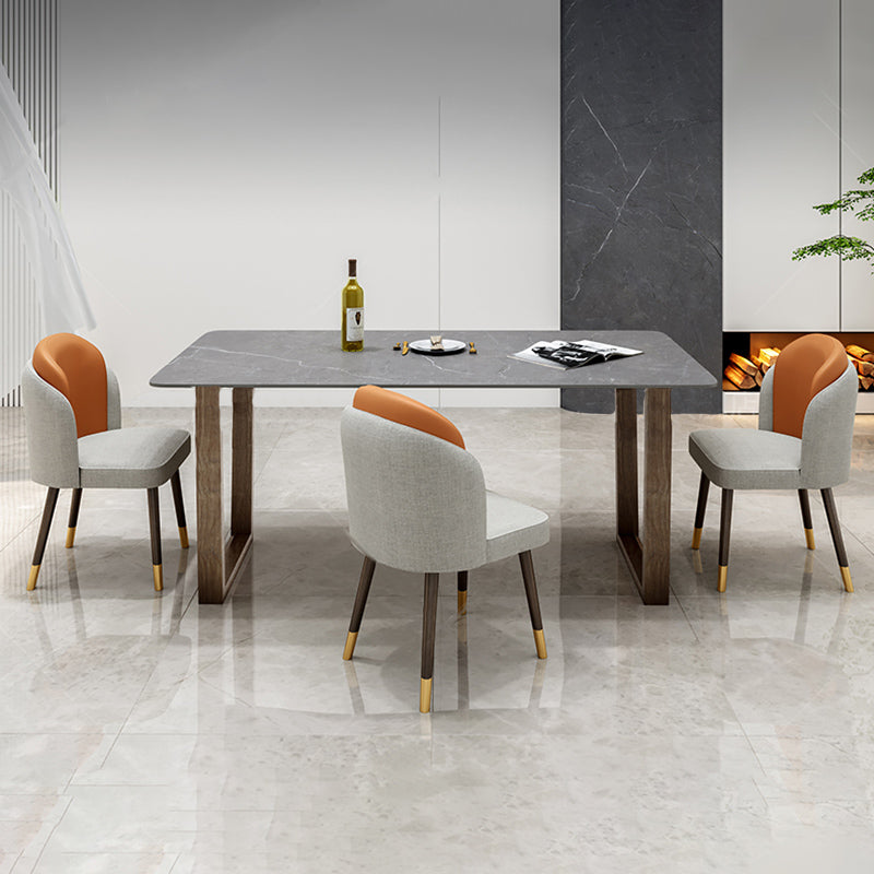Modern 1/4/5/7 Pieces Dining Furniture Stone Rectangle Dining Chairs Set in Gray 4 Pieces: Table, 3 Chairs Clearhalo 'Dining Room Sets' 'Dining Tables & Seating' 'dining_room_set' 'furn' 'furn_dining_room_set' 'Furniture' 'Kitchen & Dining Furniture' 6543971