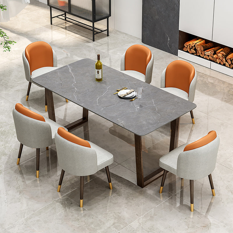 Modern 1/4/5/7 Pieces Dining Furniture Stone Rectangle Dining Chairs Set in Gray 7 Pieces: Table, 6 Chairs Clearhalo 'Dining Room Sets' 'Dining Tables & Seating' 'dining_room_set' 'furn' 'furn_dining_room_set' 'Furniture' 'Kitchen & Dining Furniture' 6543972