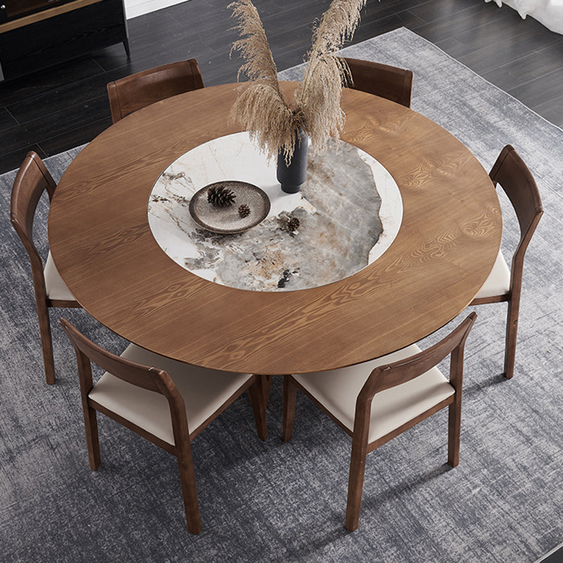 Modern Dining Set 1/4/5/7 Pcs Round Solid Wood Dining Table and Armless Chairs