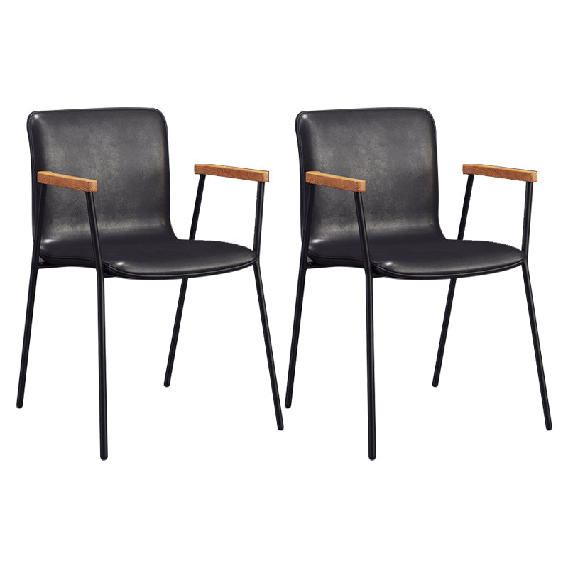 Industrial Faux Leather Dining Chairs Indoor-Outdoor Arm Chair Black 2 Piece Set Clearhalo 'Dining Chairs' 'Dining Tables & Seating' 'dining_chair' 'furn' 'furn_dining_chair' 'Furniture' 'Kitchen & Dining Furniture' 6544187