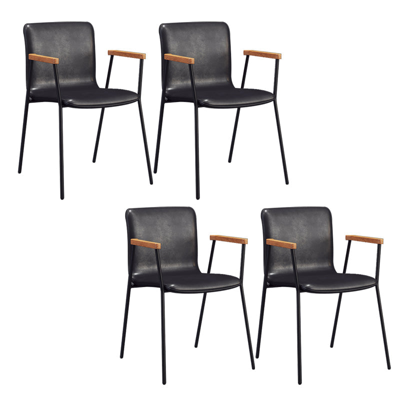 Industrial Faux Leather Dining Chairs Indoor-Outdoor Arm Chair Black 4 Piece Set Clearhalo 'Dining Chairs' 'Dining Tables & Seating' 'dining_chair' 'furn' 'furn_dining_chair' 'Furniture' 'Kitchen & Dining Furniture' 6544189