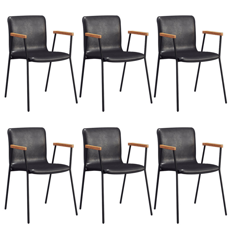 Industrial Faux Leather Dining Chairs Indoor-Outdoor Arm Chair Black 6 Piece Set Clearhalo 'Dining Chairs' 'Dining Tables & Seating' 'dining_chair' 'furn' 'furn_dining_chair' 'Furniture' 'Kitchen & Dining Furniture' 6544191