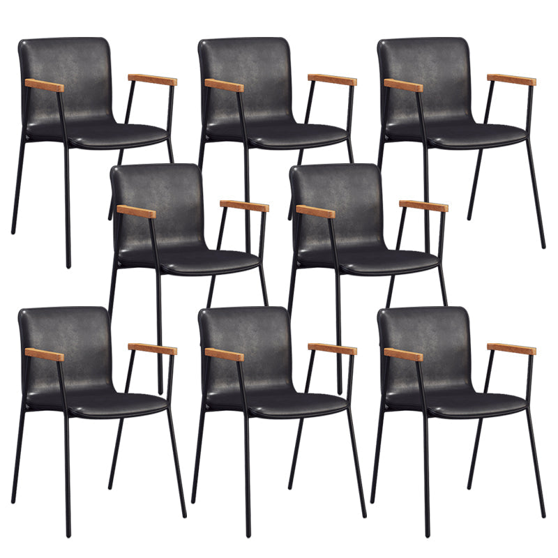 Industrial Faux Leather Dining Chairs Indoor-Outdoor Arm Chair Black 8 Piece Set Clearhalo 'Dining Chairs' 'Dining Tables & Seating' 'dining_chair' 'furn' 'furn_dining_chair' 'Furniture' 'Kitchen & Dining Furniture' 6544193