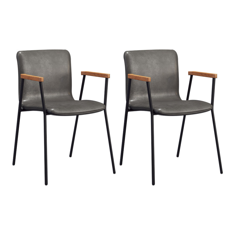 Industrial Faux Leather Dining Chairs Indoor-Outdoor Arm Chair Black-Gray 2 Piece Set Clearhalo 'Dining Chairs' 'Dining Tables & Seating' 'dining_chair' 'furn' 'furn_dining_chair' 'Furniture' 'Kitchen & Dining Furniture' 6544194