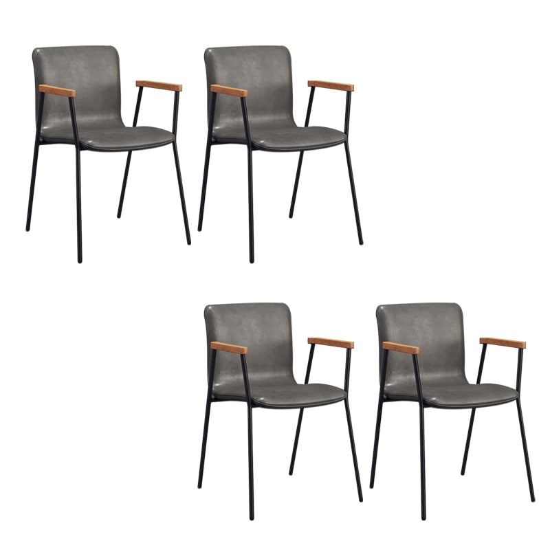 Industrial Faux Leather Dining Chairs Indoor-Outdoor Arm Chair Black-Gray 4 Piece Set Clearhalo 'Dining Chairs' 'Dining Tables & Seating' 'dining_chair' 'furn' 'furn_dining_chair' 'Furniture' 'Kitchen & Dining Furniture' 6544197