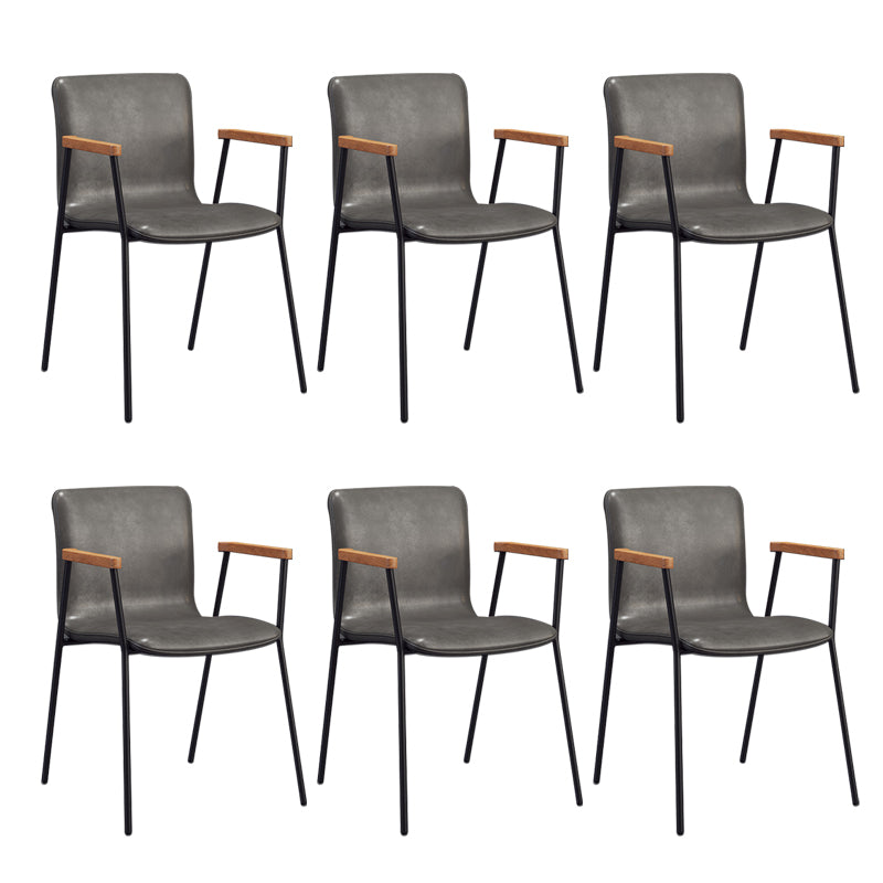 Industrial Faux Leather Dining Chairs Indoor-Outdoor Arm Chair Black-Gray 6 Piece Set Clearhalo 'Dining Chairs' 'Dining Tables & Seating' 'dining_chair' 'furn' 'furn_dining_chair' 'Furniture' 'Kitchen & Dining Furniture' 6544199