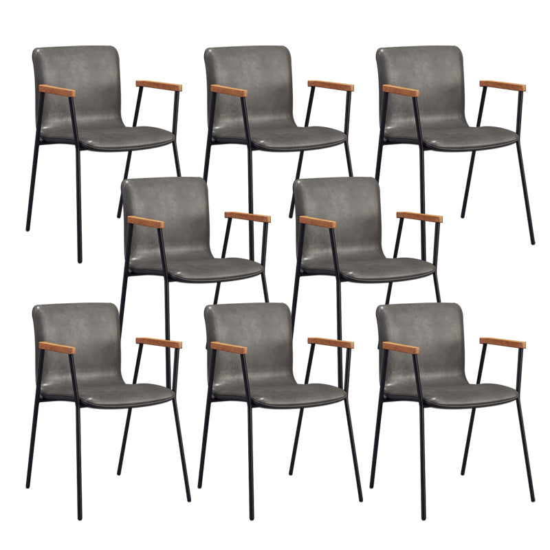 Industrial Faux Leather Dining Chairs Indoor-Outdoor Arm Chair Black-Gray 8 Piece Set Clearhalo 'Dining Chairs' 'Dining Tables & Seating' 'dining_chair' 'furn' 'furn_dining_chair' 'Furniture' 'Kitchen & Dining Furniture' 6544200
