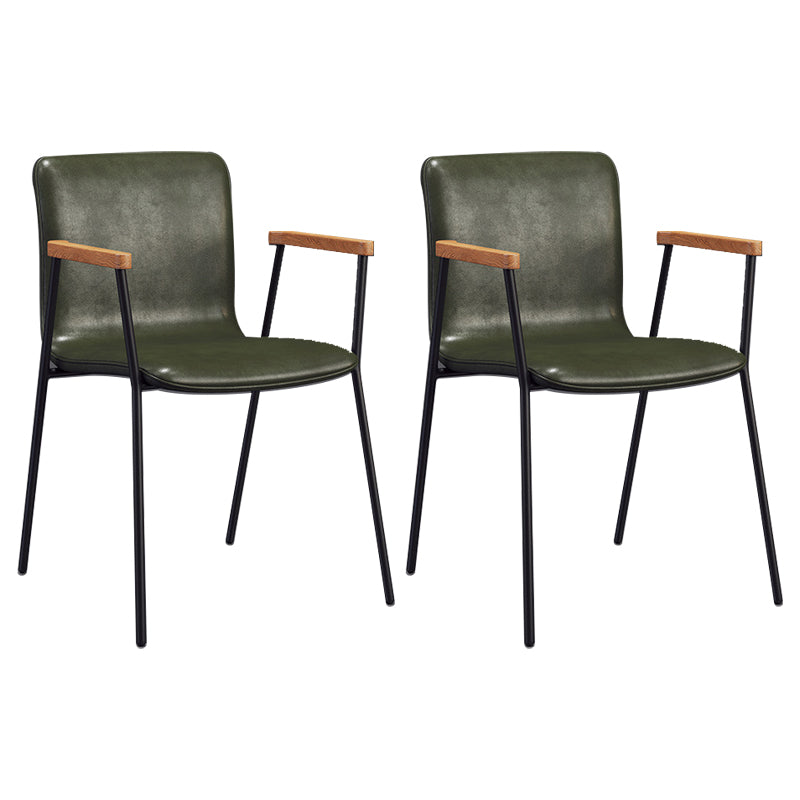 Industrial Faux Leather Dining Chairs Indoor-Outdoor Arm Chair Black Green 2 Piece Set Clearhalo 'Dining Chairs' 'Dining Tables & Seating' 'dining_chair' 'furn' 'furn_dining_chair' 'Furniture' 'Kitchen & Dining Furniture' 6544203