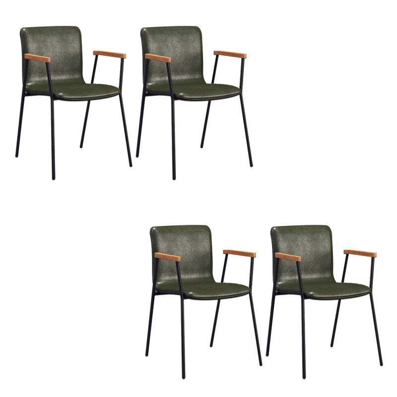 Industrial Faux Leather Dining Chairs Indoor-Outdoor Arm Chair Black Green 4 Piece Set Clearhalo 'Dining Chairs' 'Dining Tables & Seating' 'dining_chair' 'furn' 'furn_dining_chair' 'Furniture' 'Kitchen & Dining Furniture' 6544205