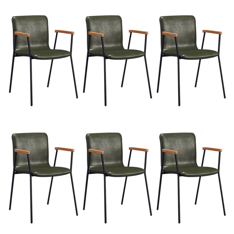 Industrial Faux Leather Dining Chairs Indoor-Outdoor Arm Chair Black Green 6 Piece Set Clearhalo 'Dining Chairs' 'Dining Tables & Seating' 'dining_chair' 'furn' 'furn_dining_chair' 'Furniture' 'Kitchen & Dining Furniture' 6544206