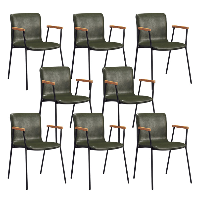 Industrial Faux Leather Dining Chairs Indoor-Outdoor Arm Chair Black Green 8 Piece Set Clearhalo 'Dining Chairs' 'Dining Tables & Seating' 'dining_chair' 'furn' 'furn_dining_chair' 'Furniture' 'Kitchen & Dining Furniture' 6544208