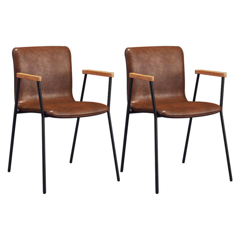 Industrial Faux Leather Dining Chairs Indoor-Outdoor Arm Chair Black-Red 2 Piece Set Clearhalo 'Dining Chairs' 'Dining Tables & Seating' 'dining_chair' 'furn' 'furn_dining_chair' 'Furniture' 'Kitchen & Dining Furniture' 6544210