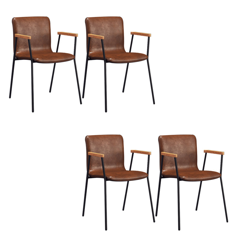 Industrial Faux Leather Dining Chairs Indoor-Outdoor Arm Chair Black-Red 4 Piece Set Clearhalo 'Dining Chairs' 'Dining Tables & Seating' 'dining_chair' 'furn' 'furn_dining_chair' 'Furniture' 'Kitchen & Dining Furniture' 6544213