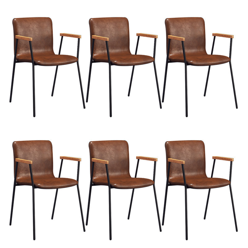 Industrial Faux Leather Dining Chairs Indoor-Outdoor Arm Chair Black-Red 6 Piece Set Clearhalo 'Dining Chairs' 'Dining Tables & Seating' 'dining_chair' 'furn' 'furn_dining_chair' 'Furniture' 'Kitchen & Dining Furniture' 6544215